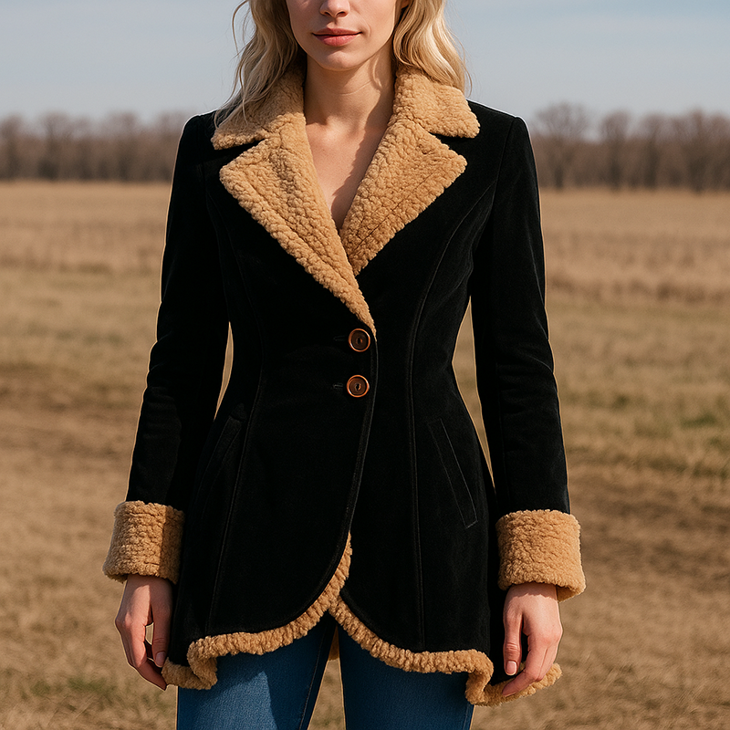 Elaina Women’s Suede Coat – Tailored Winter Jacket with Soft Fur Trim