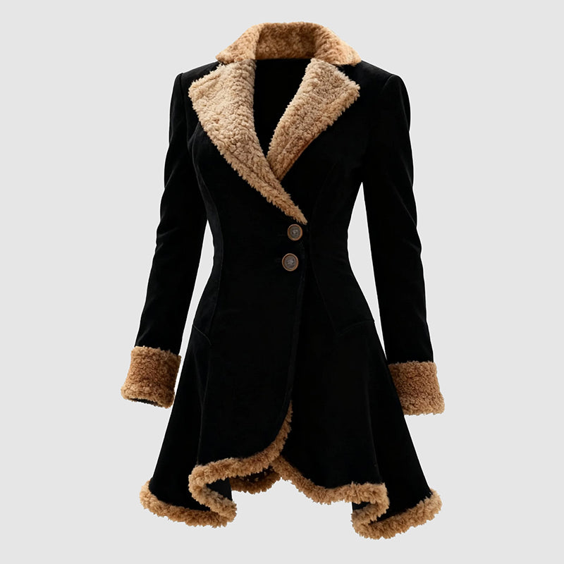 Elaina Women’s Suede Coat – Tailored Winter Jacket with Soft Fur Trim
