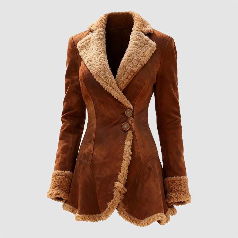Elaina Women’s Suede Coat – Tailored Winter Jacket with Soft Fur Trim