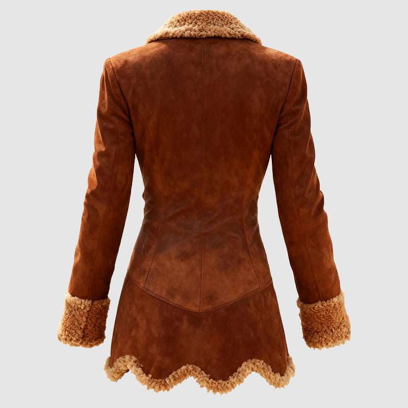 Elaina Women’s Suede Coat – Tailored Winter Jacket with Soft Fur Trim