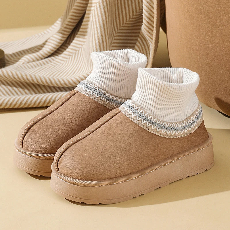 Sarlyn Women’s Plush Indoor Slipper Boots – Suede with Knit Cuff