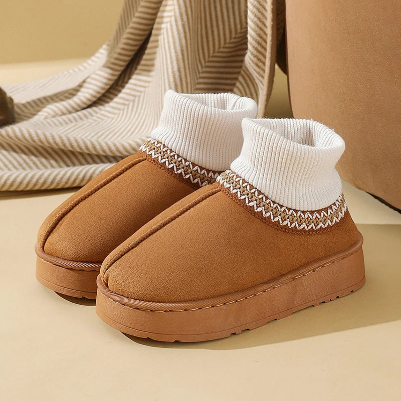 Sarlyn Women’s Plush Indoor Slipper Boots – Suede with Knit Cuff