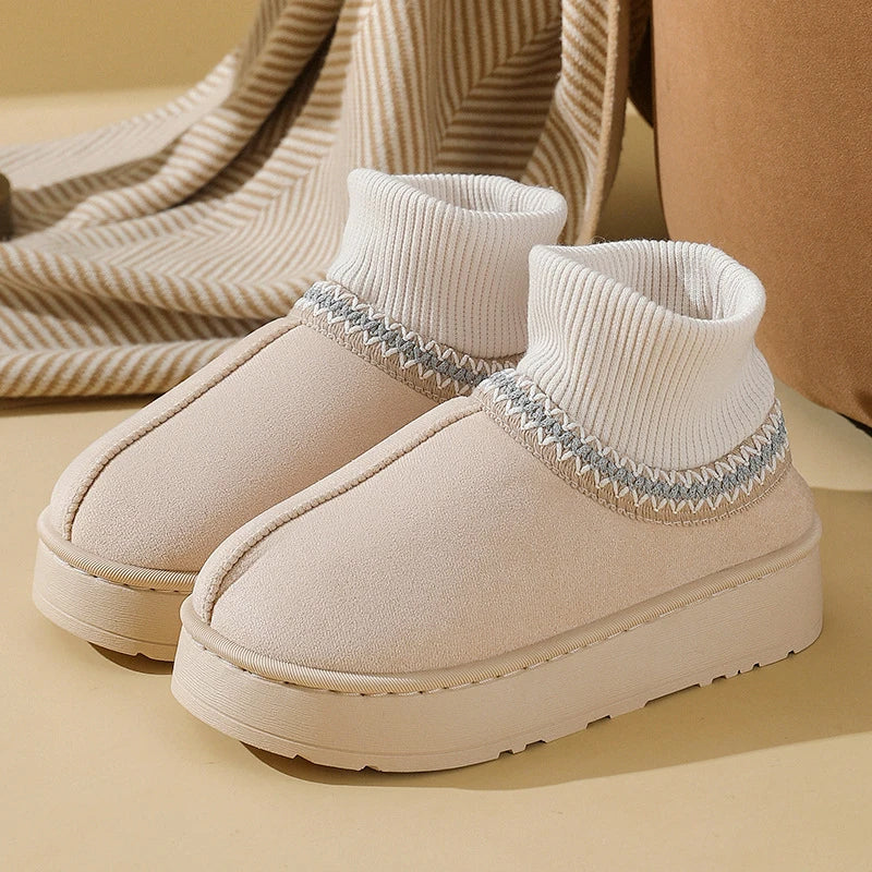 Sarlyn Women’s Plush Indoor Slipper Boots – Suede with Knit Cuff