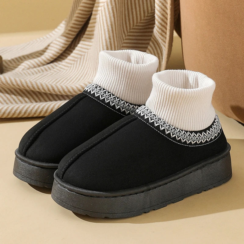 Sarlyn Women’s Plush Indoor Slipper Boots – Suede with Knit Cuff