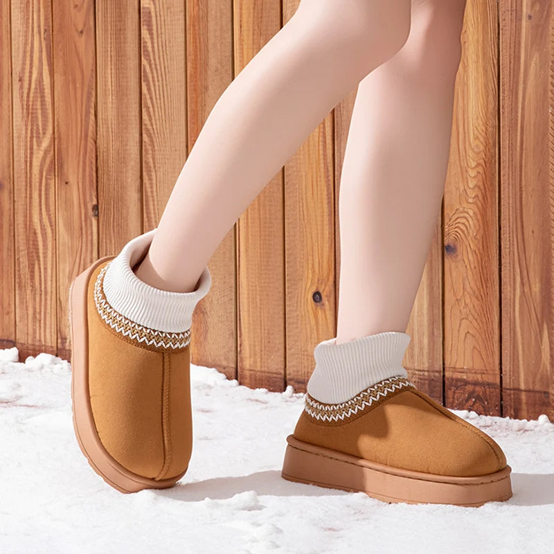 Sarlyn Women’s Plush Indoor Slipper Boots – Suede with Knit Cuff