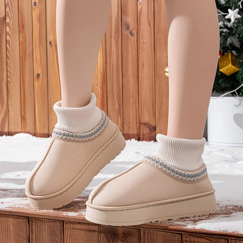Sarlyn Women’s Plush Indoor Slipper Boots – Suede with Knit Cuff