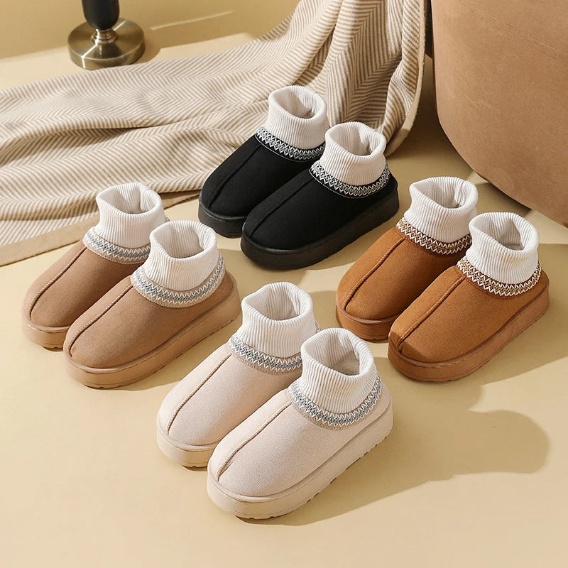 Sarlyn Women’s Plush Indoor Slipper Boots – Suede with Knit Cuff