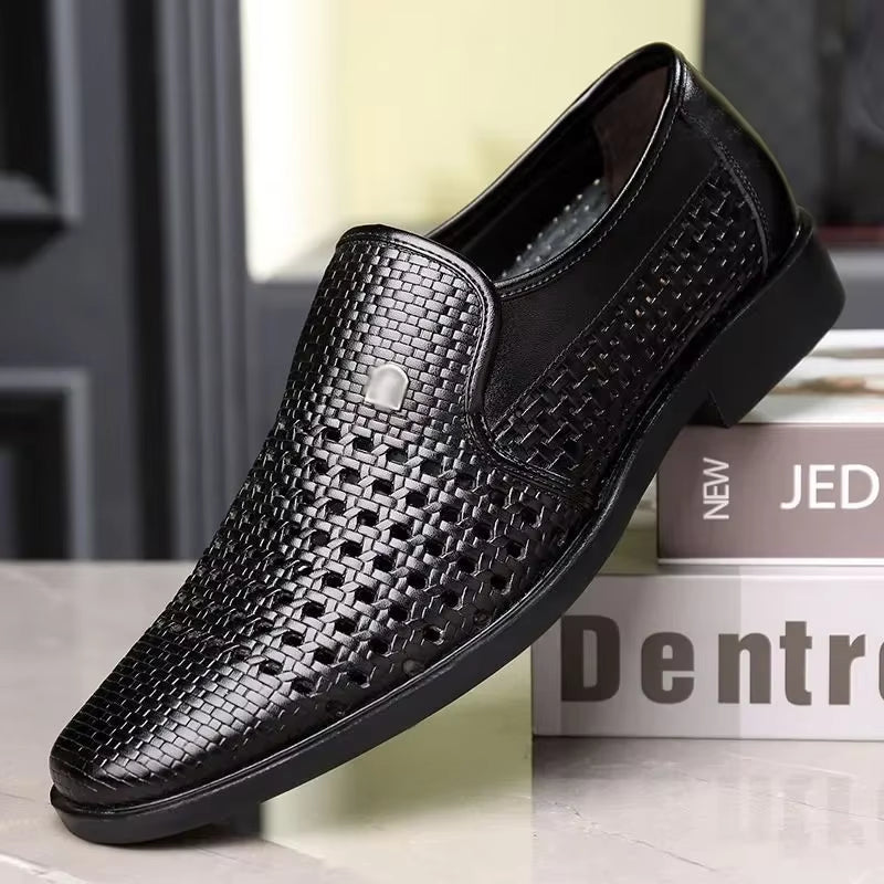 Carlo Men’s Leather Loafers – Breathable Woven Calfskin with Flexible Sole