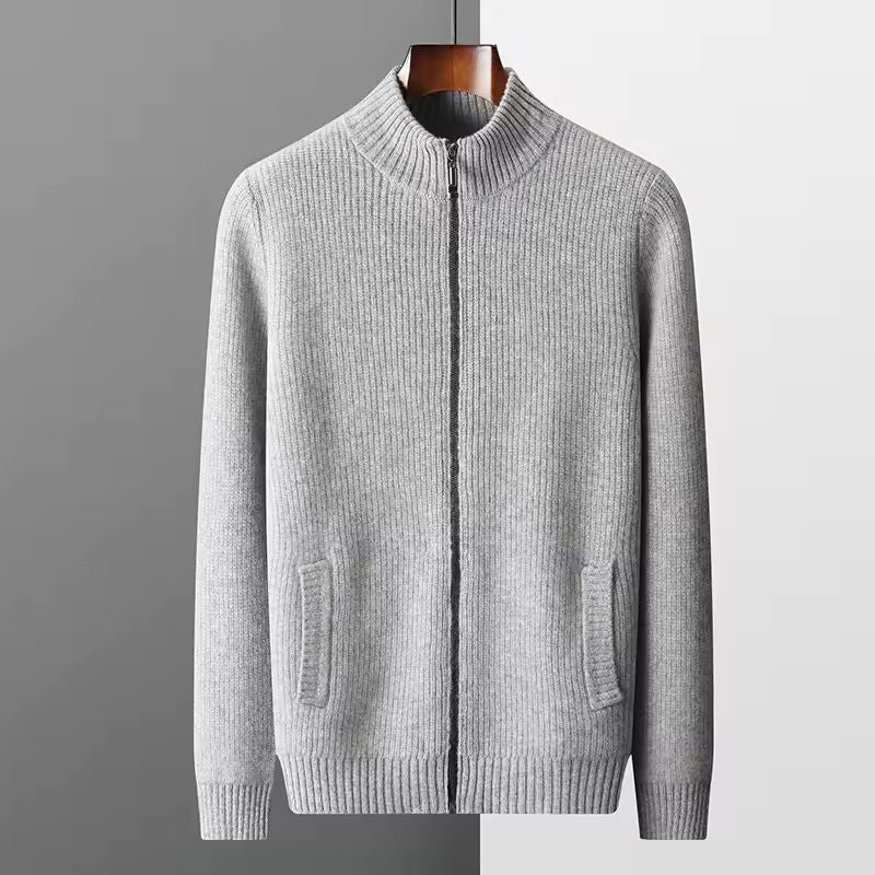 Anders Men’s Zip Up Cardigan – Merino Wool Cable Knit Sweater