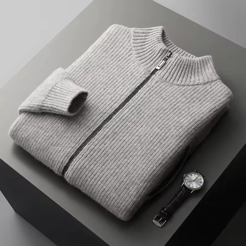 Anders Men’s Zip Up Cardigan – Merino Wool Cable Knit Sweater