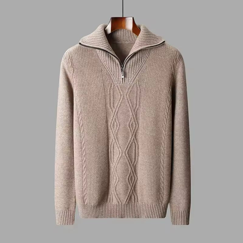 Roberto Men’s Half Zip Sweater – Extrafine Merino Wool Pullover with Stand Collar