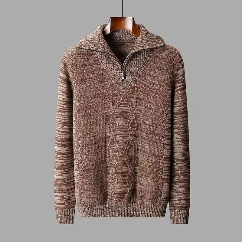 Roberto Men’s Half Zip Sweater – Extrafine Merino Wool Pullover with Stand Collar