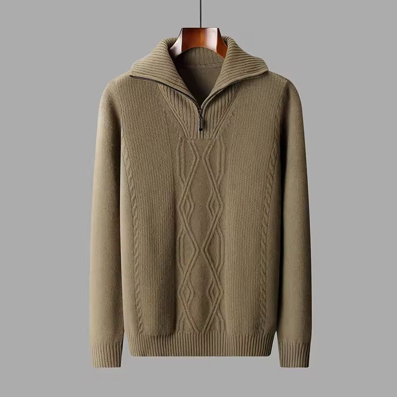 Roberto Men’s Half Zip Sweater – Extrafine Merino Wool Pullover with Stand Collar