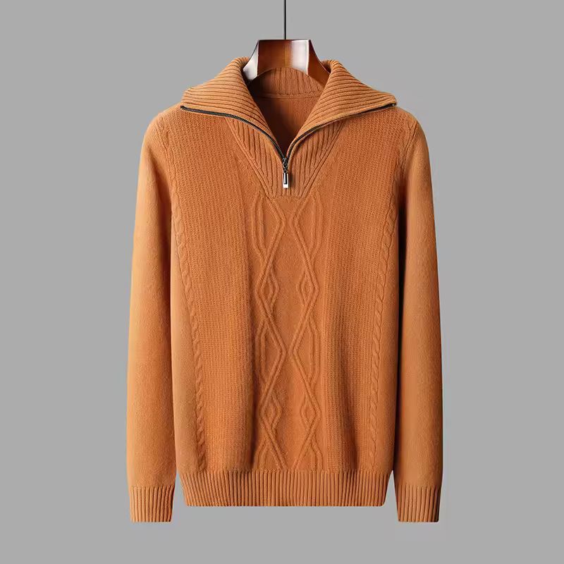 Roberto Men’s Half Zip Sweater – Extrafine Merino Wool Pullover with Stand Collar