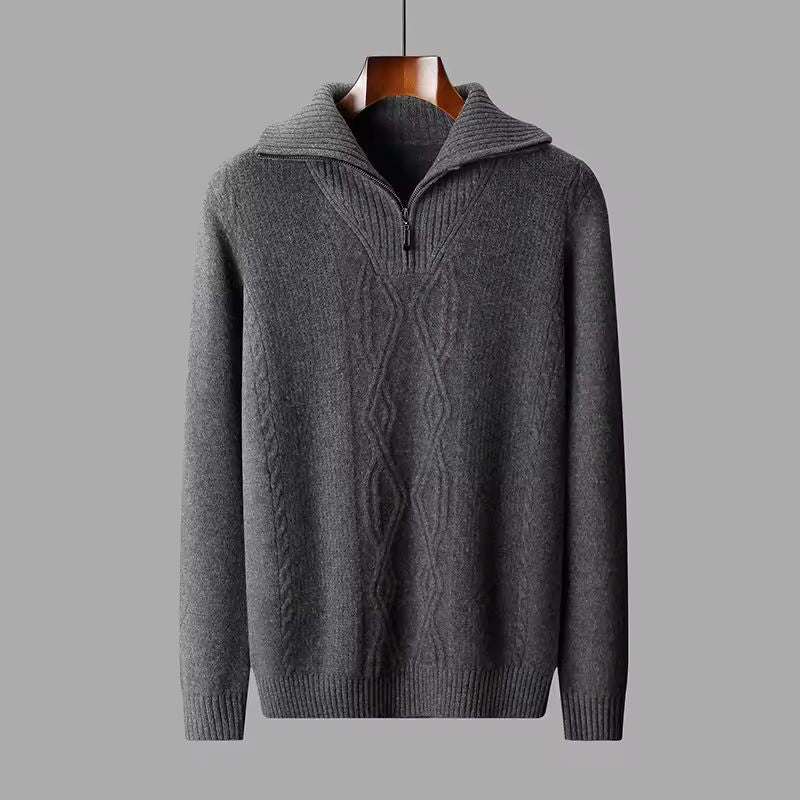 Roberto Men’s Half Zip Sweater – Extrafine Merino Wool Pullover with Stand Collar