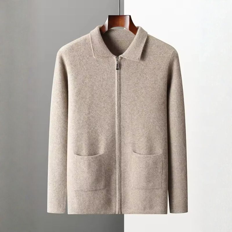 Harrison Men’s Cashmere Cardigan – Polo Collar Zip-Up Knit Sweater
