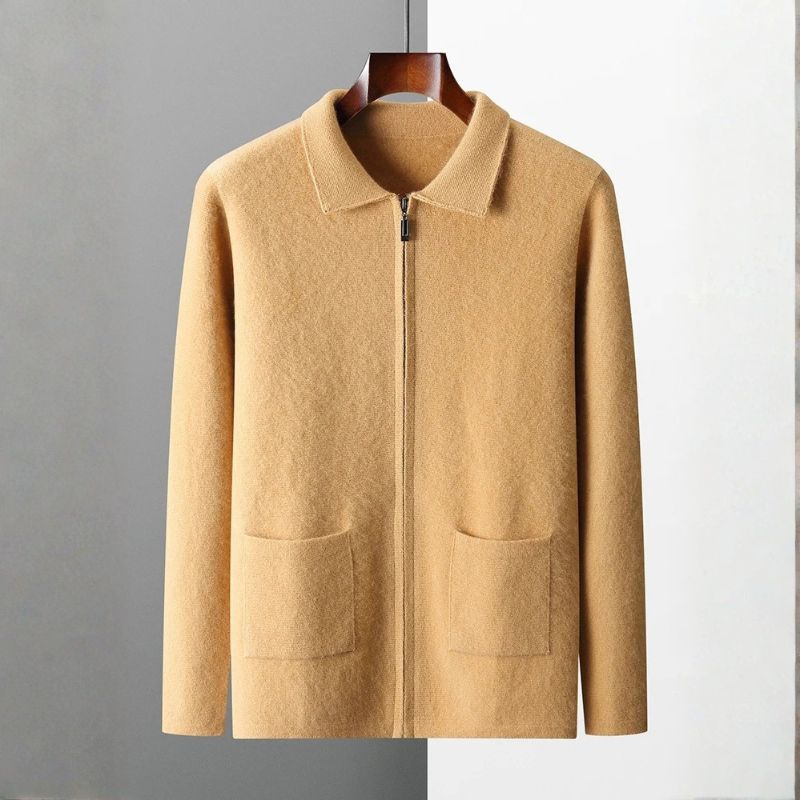 Harrison Men’s Cashmere Cardigan – Polo Collar Zip-Up Knit Sweater