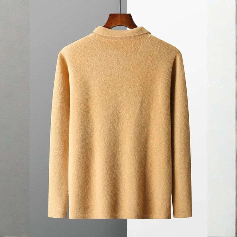 Harrison Men’s Cashmere Cardigan – Polo Collar Zip-Up Knit Sweater