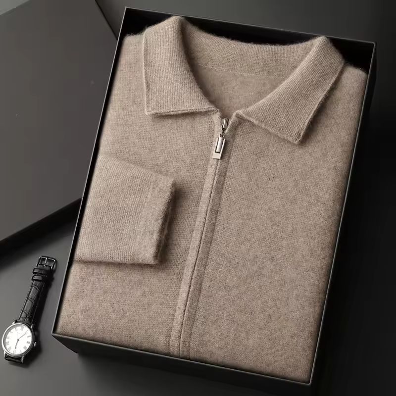 Harrison Men’s Cashmere Cardigan – Polo Collar Zip-Up Knit Sweater