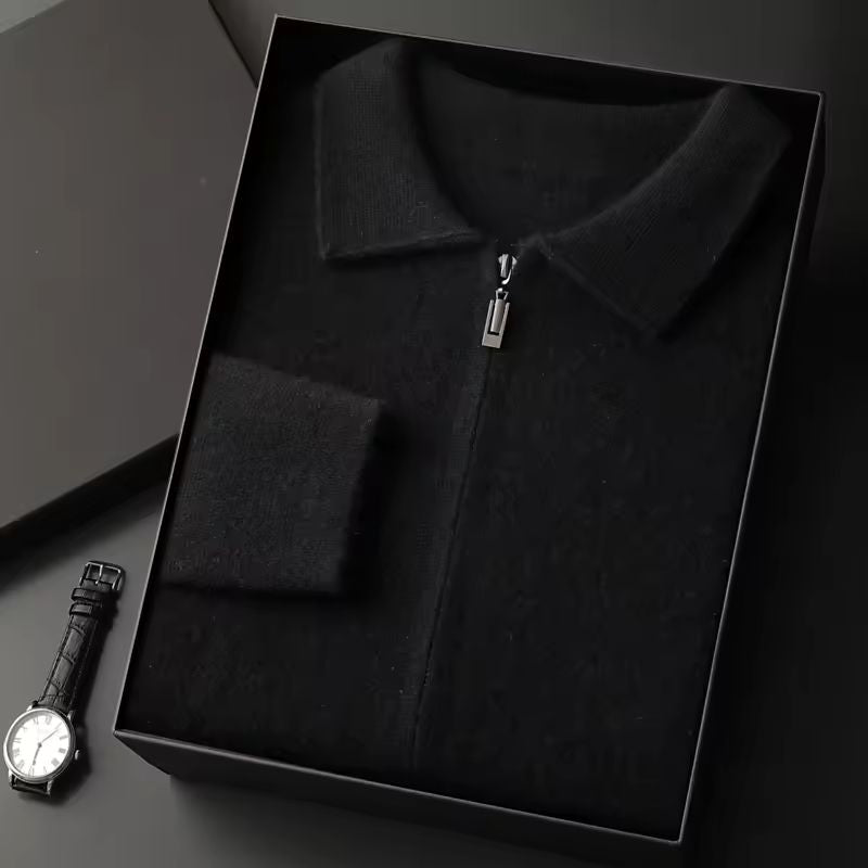Harrison Men’s Cashmere Cardigan – Polo Collar Zip-Up Knit Sweater