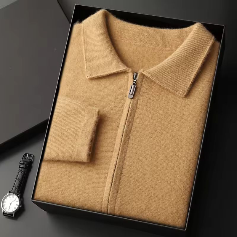 Harrison Men’s Cashmere Cardigan – Polo Collar Zip-Up Knit Sweater
