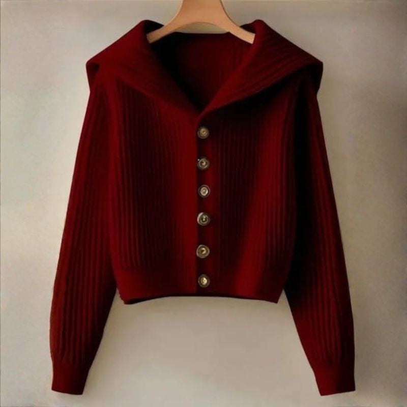 Celina Women’s Rib Knit Cardigan – Cropped Sailor Collar Sweater