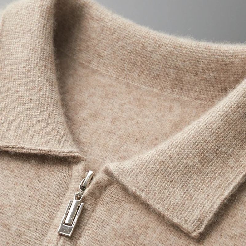 Harrison Men’s Cashmere Cardigan – Polo Collar Zip-Up Knit Sweater