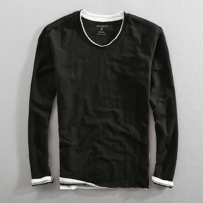 Randy Men’s Cotton Long Sleeve Shirt – Minimalist Vintage Fit with Contrast Trim