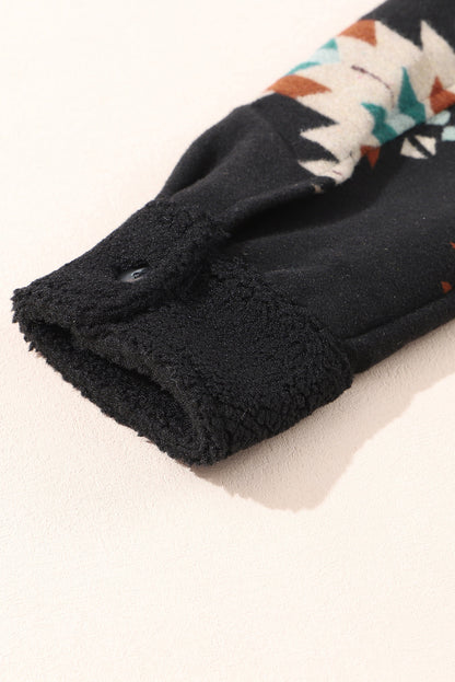Black Fleece Shacket with Aztec Print - Trendy and Comfortable