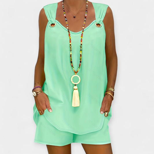 Lydia Women's Sleeveless Blouse & Shorts Set – Lightweight Summer Co-Ord
