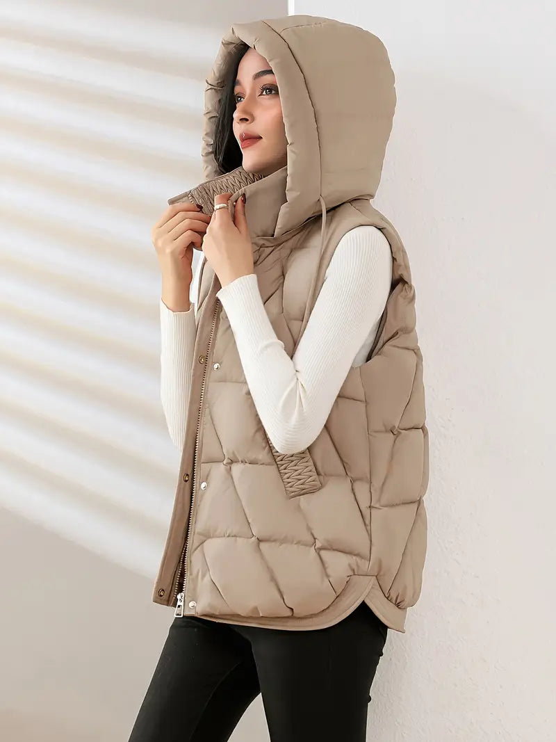 Reyna Women's Quilted Puffer Gilet – Soft-Touch Viscose with Detachable Hood