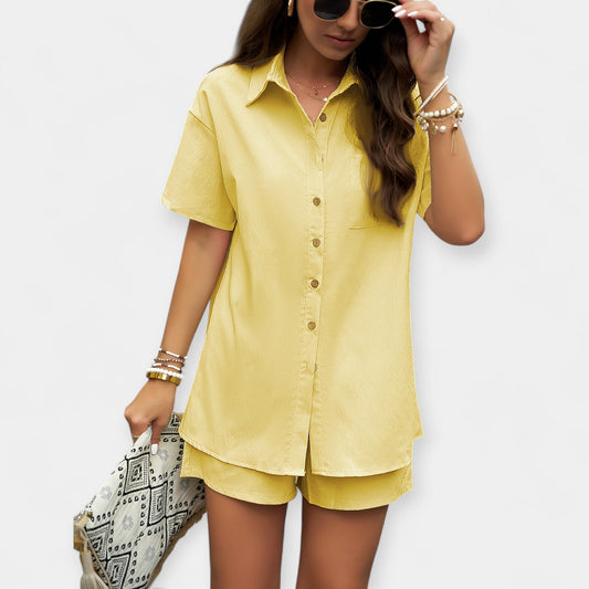 Aurelia Women’s Shirt & Shorts Set – Soft Cotton with Relaxed Fit