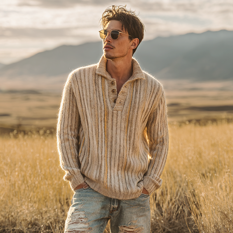 Torin Men’s Knitted Sweater – Striped Lapel Pullover