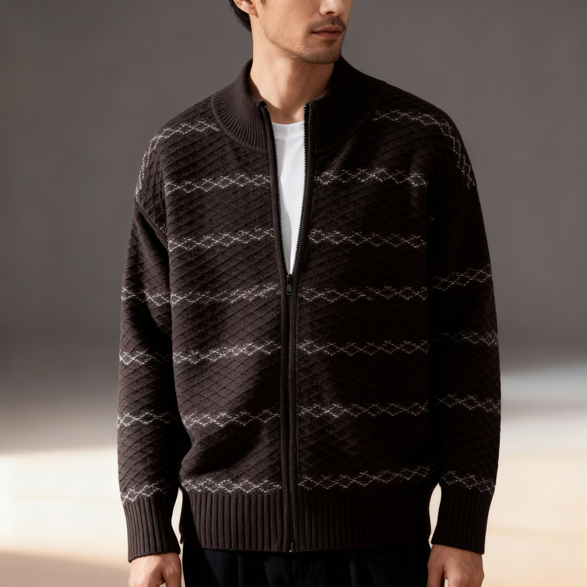 Emmett Men’s Zip-Up Knit Cardigan – Textured Knit Sweater