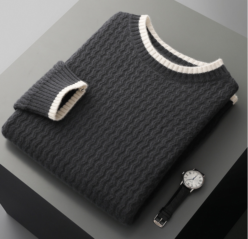 Leandro Men’s Sweater – Pure Merino Wool Knit with Wave Texture