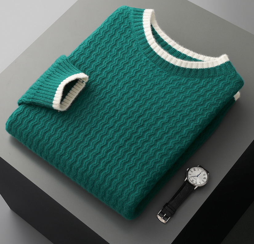 Leandro Men’s Sweater – Pure Merino Wool Knit with Wave Texture