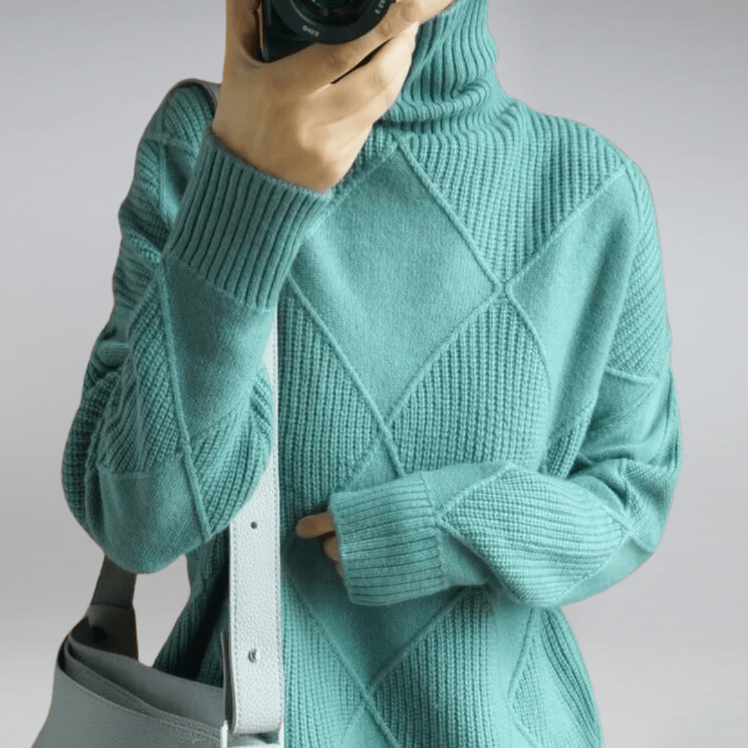 Nina Cashmere Turtleneck Sweater – Loose Fit Knit Pullover
