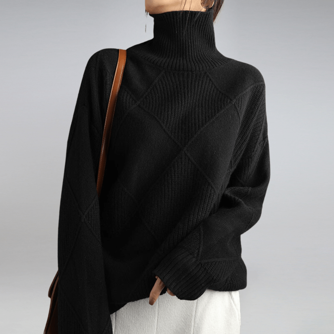 Nina Cashmere Turtleneck Sweater – Loose Fit Knit Pullover