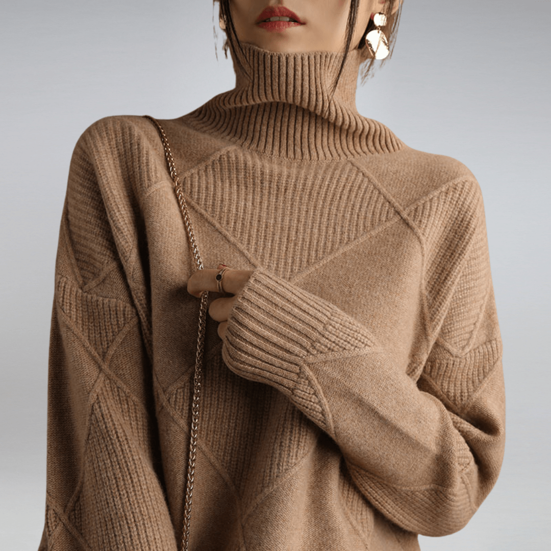 Nina Cashmere Turtleneck Sweater – Loose Fit Knit Pullover