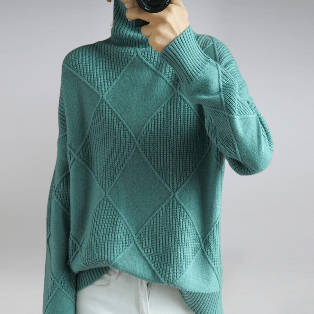 Nina Cashmere Turtleneck Sweater – Loose Fit Knit Pullover