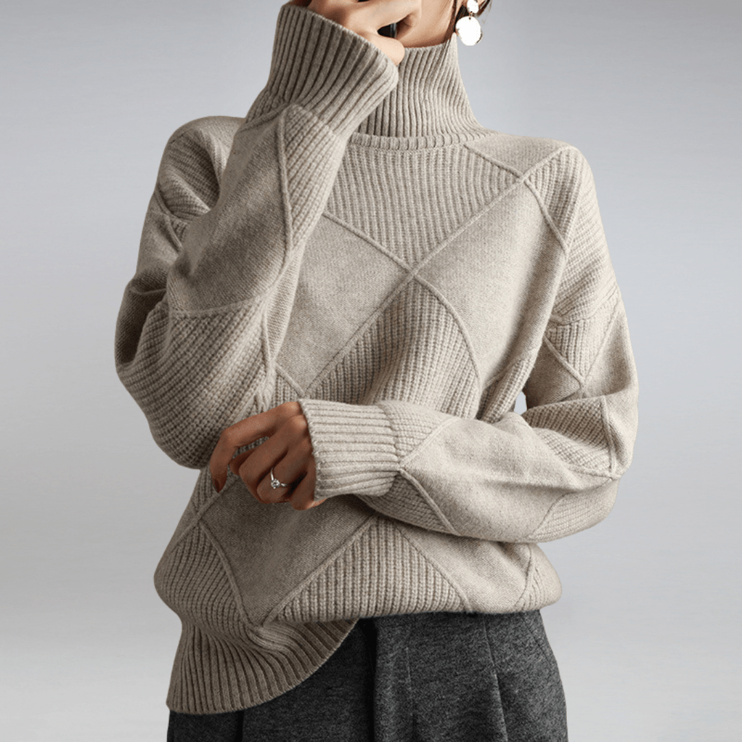 Nina Cashmere Turtleneck Sweater – Loose Fit Knit Pullover