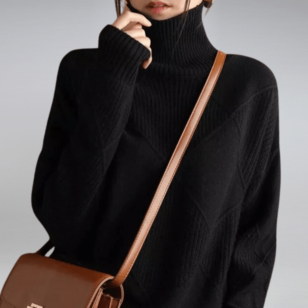 Nina Cashmere Turtleneck Sweater – Loose Fit Knit Pullover