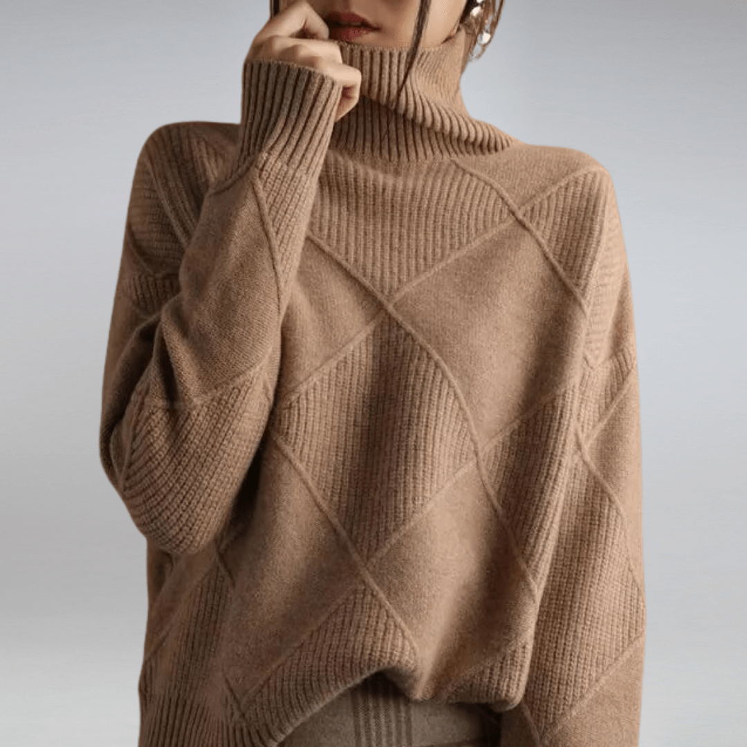 Nina Cashmere Turtleneck Sweater – Loose Fit Knit Pullover