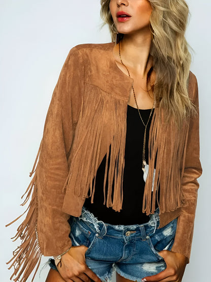 Elegant Suede Look Fringe Jacket - Western Design