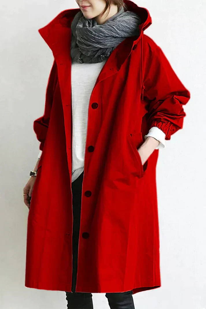 Ivana Women’s Hooded Trench Coat – Elegant Longline Jacket