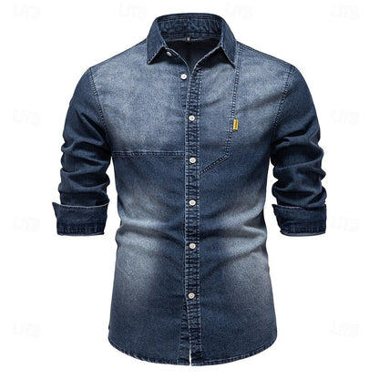 Rowan Men’s Long Sleeve Denim Shirt – Classic Button-Down with Chest Pocket