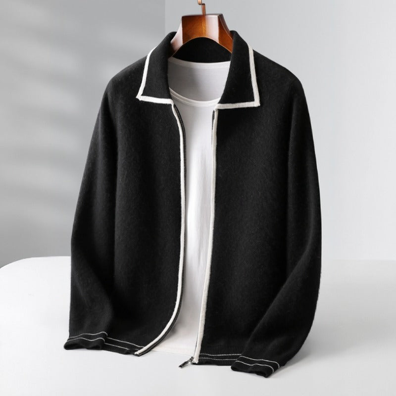 Elric Men’s Wool Sweater – Merino Zip Pullover with Contrast Piping