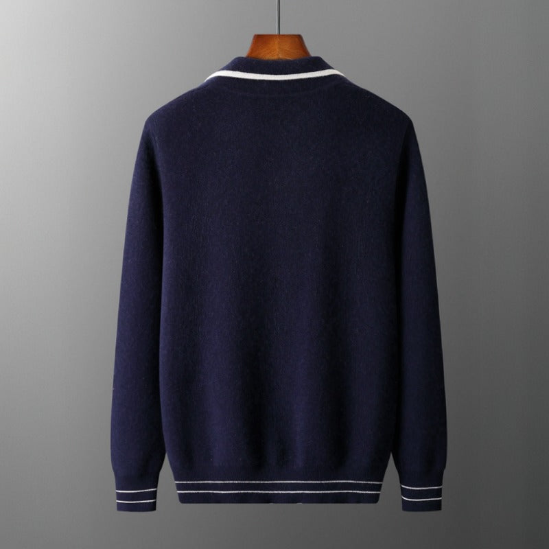 Elric Men’s Wool Sweater – Merino Zip Pullover with Contrast Piping