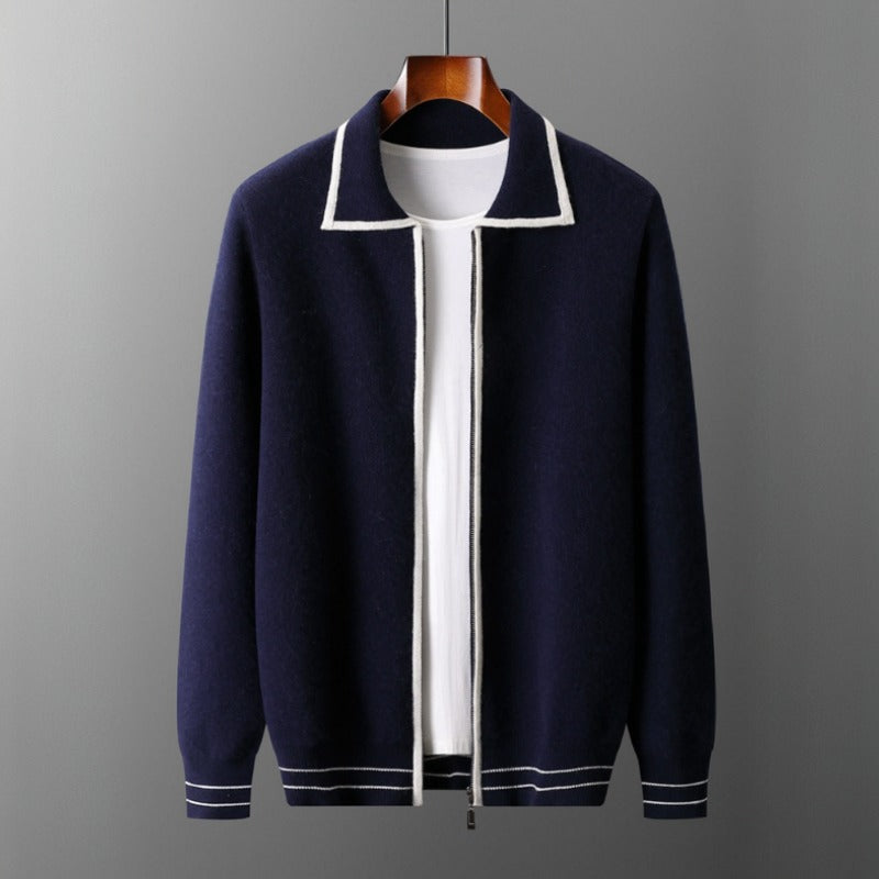 Elric Men’s Wool Sweater – Merino Zip Pullover with Contrast Piping
