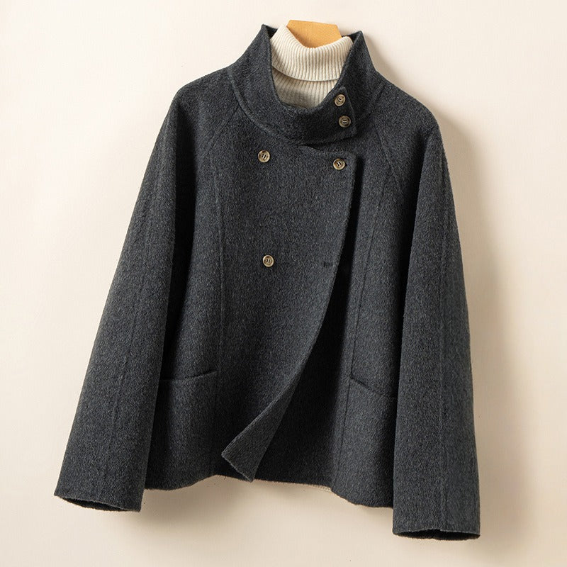 Nadzla Women’s Wool Coat – Structured Funnel Neck Winter Jacket